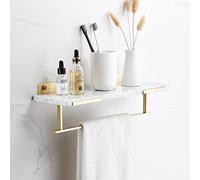 Nordic Light - Organizador de ducha de latón cepillado para baño, estantes flotantes con estante para toallas, organizador de mármol montado en la pared para champú y cosméticos, mármol blanco, 40 cm