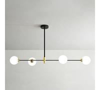Nordic Linear 3 Lights Globe White Glass Lampshade Chandelier Mid Century Farmhouse Pendant Light Black Gold Bar Hanging Lamp Kitchen Lighting Fixtures for Over Table(6000K,4-Light)