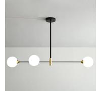Nordic Linear 3 Lights Globe White Glass Lampshade Chandelier Mid Century Farmhouse Pendant Light Black Gold Bar Hanging Lamp Kitchen Lighting Fixtures for Over Table(6000K,3-Light)