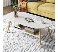 Nordic - Mesa auxiliar de madera con estante, moderna mesa baja redonda para sala de estar de apartamento, mesa auxiliar creativa, 31.5 pulgadas de largo x 16 pulgadas de ancho x 16.5 pulgadas de alto