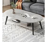 Nordic - Mesa auxiliar de madera gris con estante, elegante mesa auxiliar redonda baja para sala de estar de apartamento, 39.5 pulgadas de largo x 19 pulgadas de ancho x 16.5 pulgadas de alto, diseño