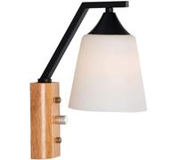 Nordic Minimalist Wall Sconce Rotary Switch, Wood and Metal Wall Lamp Flared Milky White Glass Lamp Shade Wall Light, Wall Mounted Lighting Fixtures for Study Reading Living Room Corridor (Size/Black