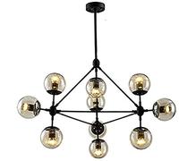 Nordic Molecule Chandelier Lámpara colgante industrial moderna Lámpara de techo con pantalla de vidrio soplado a mano Lámpara colgante ajustable de pintura de metal de mediados de siglo Negr