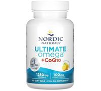 Nordic Naturals Ultimate Omega-3 + CoQ10, suplemento de 1280 mg de omega 3 con EPA, DHA y coenzima Q10, dosis alta, sabor limón, 60 cápsulas blandas, sin soja, sin gluten