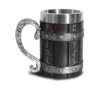 Nordic Oak Wood Beer Mug with Stainless Steel Liner, Norse Viking Runes Design, for Men and Father's Day, 550ml