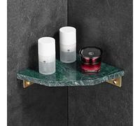 Nordic - Organizador de ducha esquinero de cobre completo, estante triangular de mármol natural, estante de almacenamiento de 2 capas montado en la pared para cosméticos y champú (verde, 1 capa)