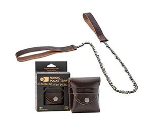 Nordic Pocket Saw Motosierra de Mano - Sierra de Cadena 65 cm - Sierra de Cable PREMIUM con Asas y Funda de Piel - Sierra Manual de Bolsillo Portátil - Sierra Supervivencia Acampada Senderismo