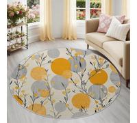 Nordic Pop Art - Alfombra redonda de 90 cm para dormitorio, sala de estar, color naranja dorado, beige, círculos, follaje, lunares, antideslizante, lavable, suave, de pelo bajo, resistente a las