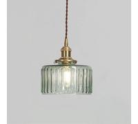 Nordic Retro Brass Pendant Lights Cylindrical Green Glass Hanging Light Fixtures Small Chandelier 5.9 Inches in Diameter for Dining Room Bedroom Bedside Bar Porch(D)
