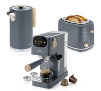 Briebe skt1209gry nordic set cafetera espresso 20 bares, tostadora pan 2 rebanadas, hervidor eléctrico agua 1,7l, 1350, gris