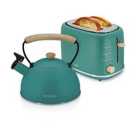 briebe Nordic Set Tostadora Pan Ranura Ancha 2 Rebanadas, 6 Niveles Tostado + Tetera Silbante 2,3 L Infusiones, Acero Inoxidable, Inducción, Libre BPA, Pack Desayuno Diseño Nórdico Verde
