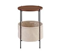 Nordic Simple Side Table Sofa Corner Table Black Walnut Metal Light Round Cloth Storage Bag Small Coffee Table (Color : Gray) (Beige)