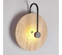 Nordic Simple Wall Lamps Warm Light Wall Sconces Japanese Style 9.8in Round Yellow Travertine Wall Light with Iron Finish for Hallway Bedroom Bar
