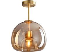 Nordic Small Ceiling Lights with Amber Glass Shade Modern Ceiling Light Fixture 9.8in E26 Smoky Gray Semi Flush Mount Ceiling Lighting for Aisle Corridor Living Room Foyer Balcony Hallway(Gold)