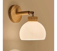 Nordic Solid Wood Milk White Glass Wall Lamp Adjustable Bedroom Bedside Reading Retro Half Globe Wooden Home Decor Lighting Fixture for Loft Living Room(Ro