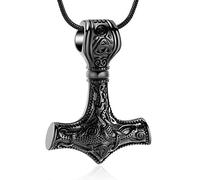 Nordic Viking Mjolnir Thor Hammer Cremation Jewelry for Ashes for Women Men Inoxidable Nudo Celta Urna Collar Colgante para Cenizas Keepsake Memorial Joyería (A)