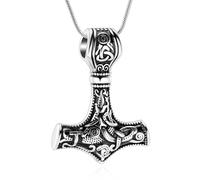 Nordic Viking Mjolnir Thor Hammer Cremation Jewelry for Ashes for Women Men Inoxidable Nudo Celta Urna Collar Colgante para Cenizas Keepsake Memorial Joyería (B)