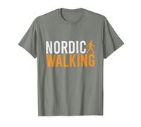 Nordic Walking I Bastones De Marcha Nórdica Camiseta, Hombre, Verde Militar Jaspeado, M