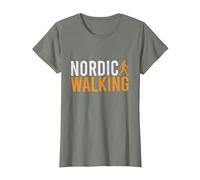 Nordic Walking I Bastones De Marcha Nórdica Camiseta, Mujer, Verde Militar Jaspeado, XL