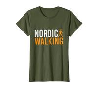 Nordic Walking I Bastones De Marcha Nórdica Camiseta, Mujer, Verde Oliva, XL