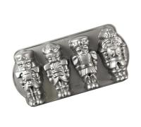 Nordic Ware Bandeja para tartas de cascanueces, lata para hornear de Navidad, lata de aluminio fundido, bandeja para magdalenas para mini pasteles, fabricada en los Estados Unidos, color: plateado