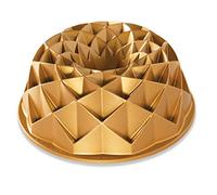 Nordic Ware Jubilee Bundt - Molde de aluminio fundido, molde para tartas con patrón geométrico, hecho en los Estados Unidos, color: dorado