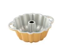 Nordic Ware Molde de aluminio fundido original para 6 tazas, molde para tartas con patrón geométrico, color dorado 51277