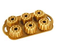 Nordic Ware Molde de aluminio fundido para 6 pasteles, molde para tartas de aniversario, hecho en Estados Unidos, color dorado