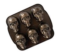 Nordic Ware Molde para tartas con diseño de calavera, bandeja para bizcocho y pan con decoraciones de Halloween, molde de aluminio fundido antiadherente, fabricado en EE. UU., color: bronce