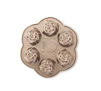 Nordic Ware Molde para tartas con diseño de rosas, bandeja de repostería de aluminio con motivos florales, para 6 tartas pequeñas, antiadherente, fabricado en EE. UU., color: toffee