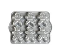 Nordic Ware molde para tartas con forma de muñecos de jengibre, bandeja para 6 tartas pequeñas moldes de Navidad para dulces, accesorios de repostería fabricados en EE. UU., color: plateado