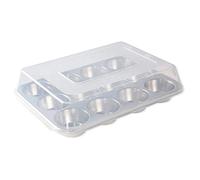 Nordic Ware Naturals - Molde para magdalenas de 12 cavidades con tapa de cúpula alta, bandeja para cupcakes con conductividad superior del calor, utensilios para hornear de alta calidad, fabricado en los Estados Unidos, plata