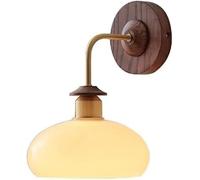 Nordic Wood Wall Brass Wall Lamp Cream Glass Wall Light Mid Century Home Decor Lighting Fixture, Wooden Wall Sconces for Bathroom Bedside Mid