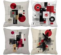 nórdico Fundas Cojines 70x70 Juego de 4 Geometría Cojines Exterior Impermeable Lino Cushion Covers Lavables con Cremallera Invisible para Salon Sofa Verano Exterior Patio Jardin Decorativos 9555v