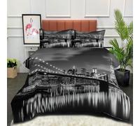 Nórdico Invierno Horizonte De La Ciudad De Nueva York Suave Ligero Edredón Puente De Brooklyn Cama 150 220x240cm Relleno Nordico Caliente y Cómodo - Transpirable, Lavable a Máquina, Gris Oscuro