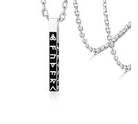 Nórdico vikingo runa collar vikingo anciano Futhark 3D bar colgante collares para hombres mujeres, acero inoxidable vintage mitología amuleto pagano joyería regalo (Runa vikinga-S)