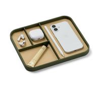 Nordik - Bandeja de cuero para valet - Verde musgo - Bandeja mediana de cuero vegano de 9.5 x 7.9 pulgadas - Elegante organizador de mesita de noche para hombres - Moderno organizador de mesita de