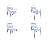 NORDIQ - Sillas Jardin Exterior - Silla Terraza Exterior - Pack de 4 Sillas Apilables - Sillones Terraza de Aluminio Resistente, Ideal para Balcón Jardin o Piscina - Respaldo Alto Clásico - Gris
