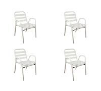 NORDIQ - Sillas Jardin Exterior - Silla Terraza Exterior - Pack de 4 Sillas Apilables - Sillones Terraza de Aluminio Resistente, Ideal para Balcón Jardin o Piscina - Respaldo Alto Clásico - Blanco