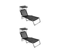 NORDIQ - Tumbona Plegable - Tumbona con Parasol - Pack 2 Tumbonas Jardin Exterior Reclinables con Respaldo Ajustable - Tumbonas de Acero 19 mm para Terraza y Piscina - Ligera y Resistente - Negra