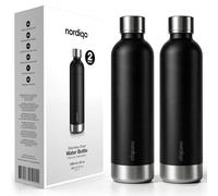 Nordiqo 1L Botella Inox para Aarke Carbonator 3, SodaStream Duo, Terra | También para Art & otros. Ver detalles. NO para Crystal, Jet & Aarke Pro. Sin caducidad. Negro Mate. Pack de 2.