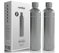 Nordiqo Botella Premium de Acero Inoxidable de 1L - Compatible con Sodastream Art, Duo, Enso, Terra (no Crystal), Aarke Carbonator 3 | Sin fecha de caducidad | Apta para lavavajillas | Libre de Bpa