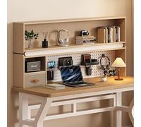 Nordivo Estantería de Escritorio de 2 Niveles, Organizador de Mesa con Panel Perforado, Librería de Sobremesa de Madera, Estante para Escritorio Gaming, Hogar y Oficina(Dark Brown,95cm/37in)