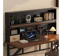 Nordivo Estantería de Escritorio de 2 Niveles, Organizador de Mesa con Panel Perforado, Librería de Sobremesa de Madera, Estante para Escritorio Gaming, Hogar y Oficina(Black,115cm/45in)