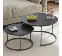 Nordivo Juego de 2 Mesas de Centro Redondas, Mesa Nido con Tapa de Cristal, Mesa Auxiliar con Patas Resistentes, para Sala de Estar/Dormitorio/Oficina(Black,70+50cm/27.5+20")