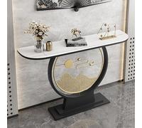 Nordivo Mesa Consola de Piedra Sinterizada Diseño Único, Mesa de Entrada Moderna y Estrecha, Consola Media Luna para Detrás del Sofá, Base Decorativa de Acero al Carbono(Black B,L120cm/47in)