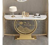Nordivo Mesa Consola de Piedra Sinterizada Diseño Único, Mesa de Entrada Moderna y Estrecha, Consola Media Luna para Detrás del Sofá, Base Decorativa de Acero al Carbono(Gold B,L100cm/39in)