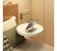 Nordivo Mesita De Noche Colgante,Estantería Flotante De Pared,Mesa Auxiliar De Madera Pequeñas,con Soporte De Aluminio Plegable Y Bandeja Giratoria,para Salón, Dormitorio(White)