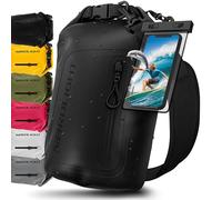 Nordlight Bolsa Estanca Impermeable + Funda para Móvil, Cierre Enrollable, Correa para Hombro | Drybag Mochila Impermeable Saco Estanco Bolsa de Transporte Náutica | Playa Sup - Negro, 10 litros