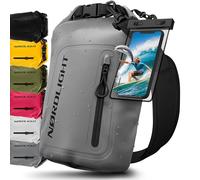 Nordlight Bolsa Estanca Impermeable + Funda para Móvil, Cierre Enrollable, Correa para Hombro | Drybag Mochila Impermeable Saco Estanco Bolsa de Transporte Náutica | Playa Sup - Gris, 10 litros